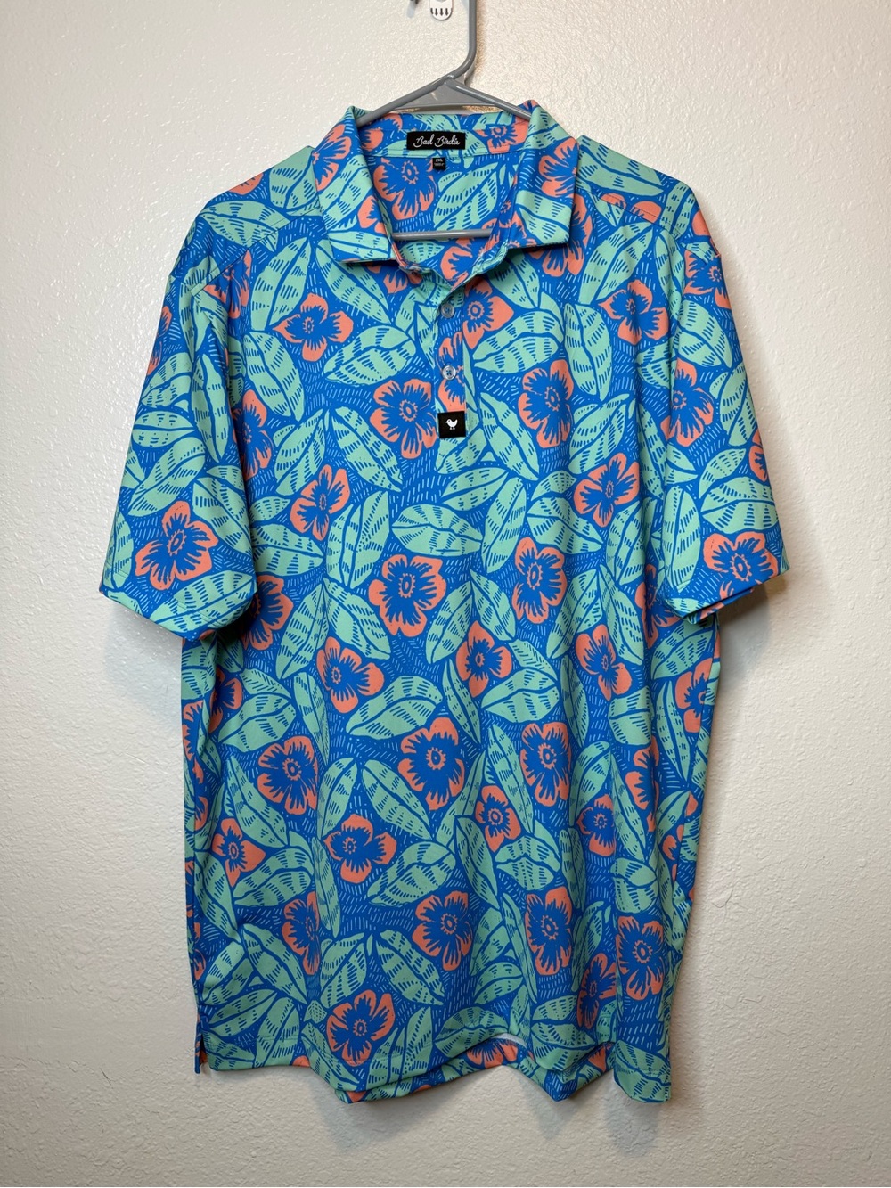 Bad Birdie Marco Brolo Floral Polo Performance Golf Shirt Size 2XL Resort Vacay